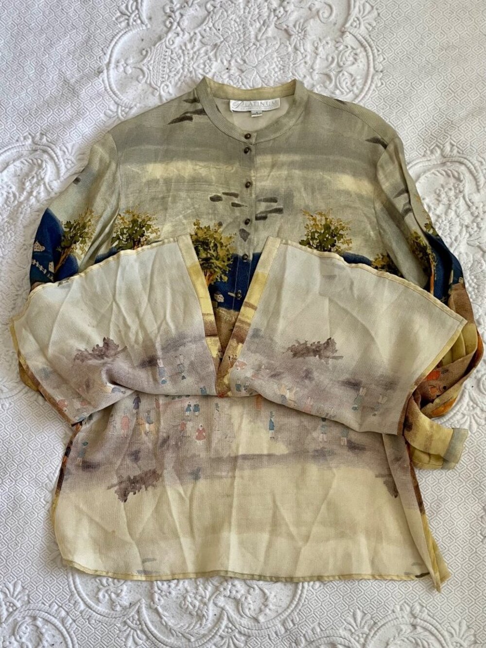 Vintage Platinum By Dorothy Schoelen Blouse Wearable Art Painting Print Small - Picture 13 of 14